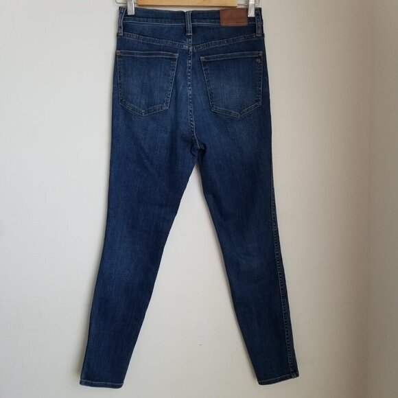 Madewell 10" Size 28 High-Rise Skinny Jeans Denim Hayes Dark Wash Whiskering - Picture 3 of 15